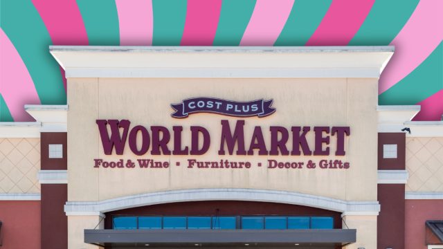 World market store pink and green background